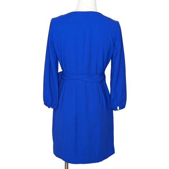 J. Crew Petite Wrap Dress In 365 Crepe 4P Bright Ocean Cobalt Blue 3/4 Sleeve - Picture 3 of 5